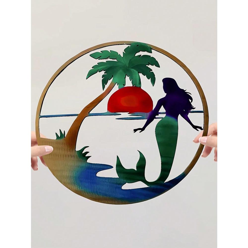 Metal Flamingo Wall Art, Palm Tree Sculpture, Indoor Outdoor Decor, Garden Hanging Ornament, Tropical Home Decoration