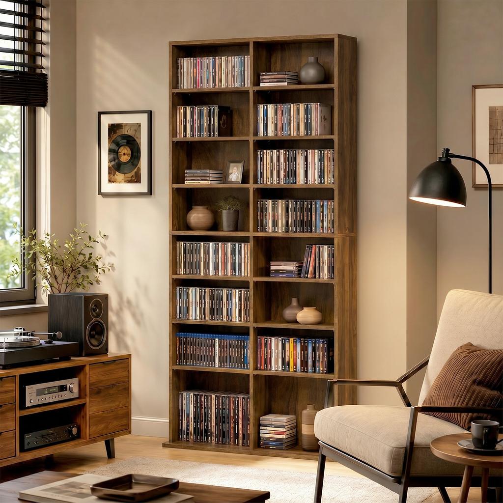 CD and DVD storage 18 Compartments 78.5x24x175cm Dark Walnut
