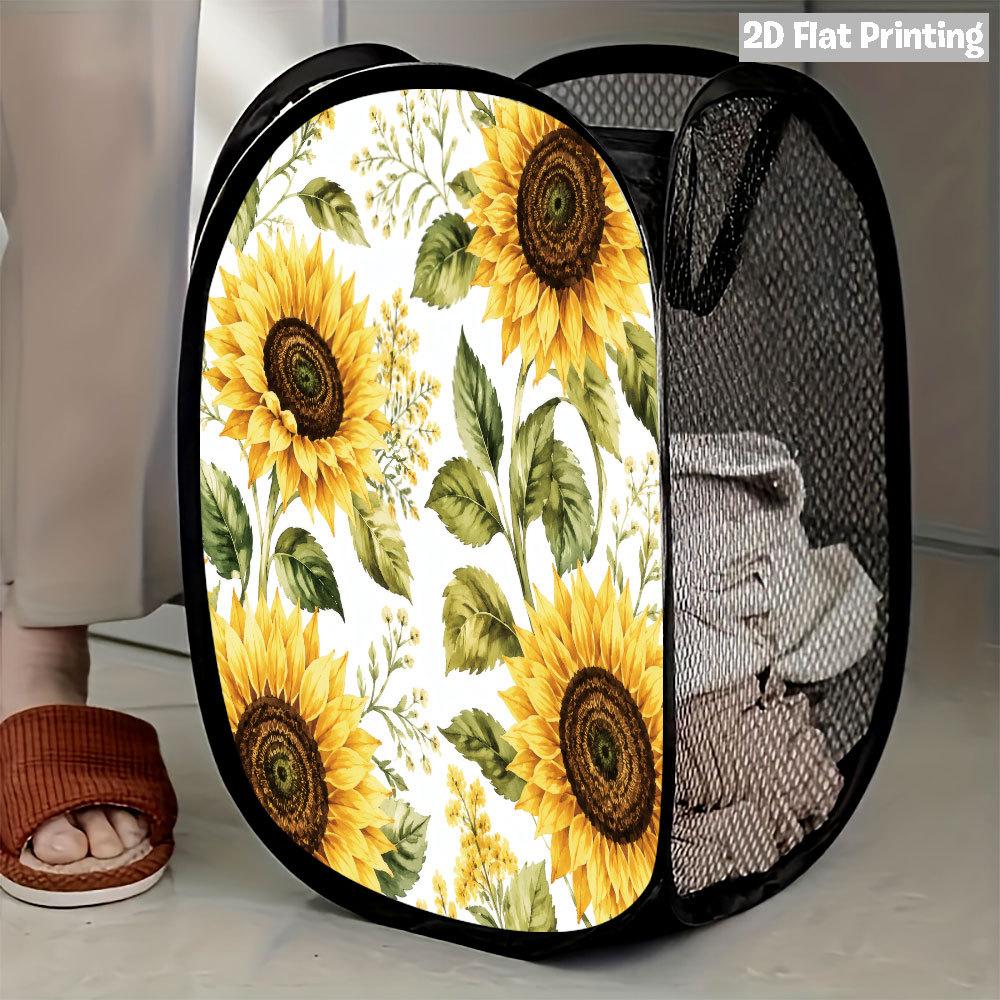 1Pcs Autumn Sunflower Pumpkin Series 3 Pop-Up Laundry Hamper Expandable Mesh Hamper Basket for Room Bedroom Bathroom Organization Contemporary Storage