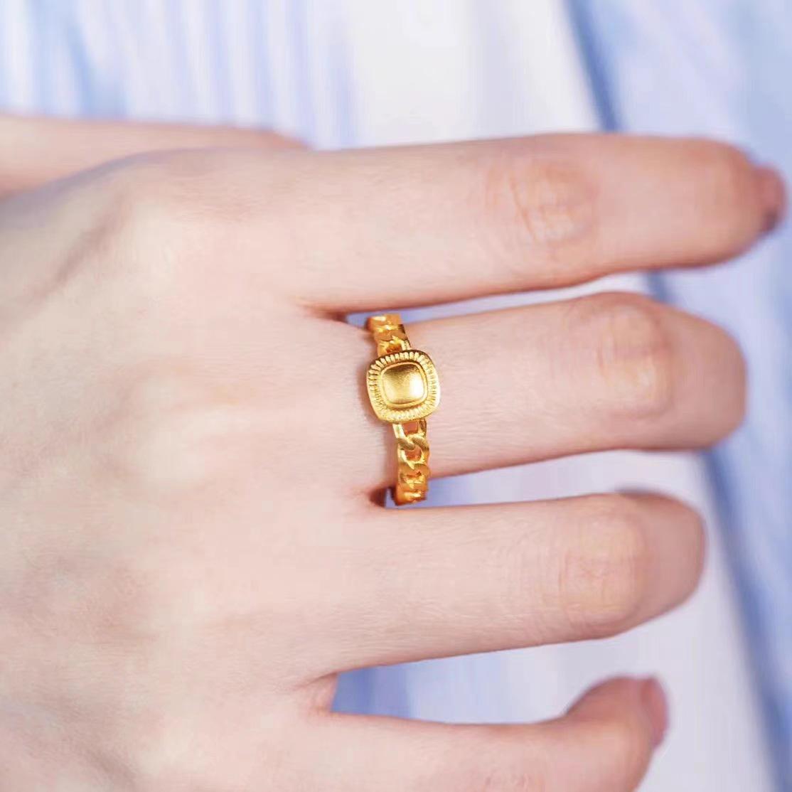Вьетнамское Песочное Золото Позолоченное Открытое Кольцо для Женщин - Модное Позолоченное Латунное Кольцо на Палец