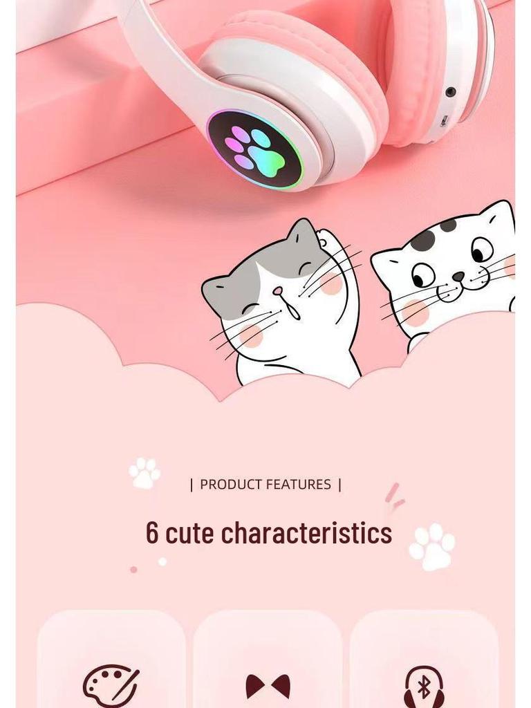 STN-28 Wireless Bluetooth Cat Ear Headphones - Cute, Glowing, Over-Ear, New Model
