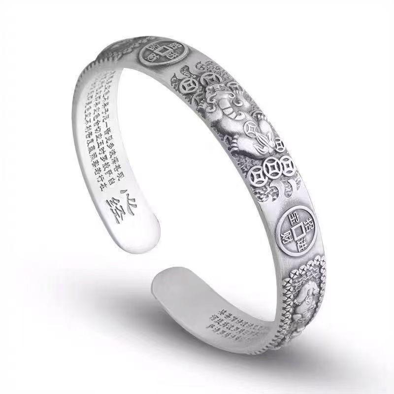 Vintage Open Pixiu Bangle For Men Personalized Retro Silver Bracelet