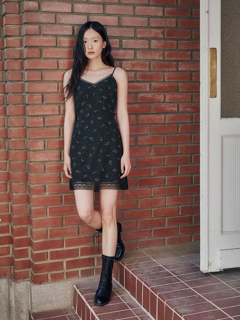 Oal Floral Slip Mini Dress_Black