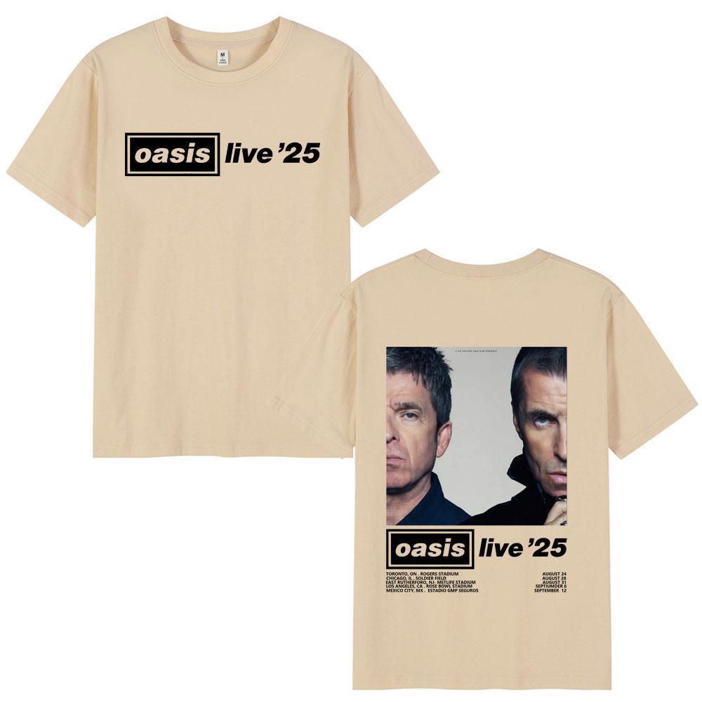 O-Oasis Live 25 Tour T-Shirts British Rock Band T-shirt Mens Clothing Cotton Casual Short Sleeve Tee Shirt Oversized Streetwear