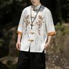 Summer Chinese Traditional Dress Dragon Embroidery Shirt Men Clothing Silk Half Sleeve Vintage Tops Plus Size