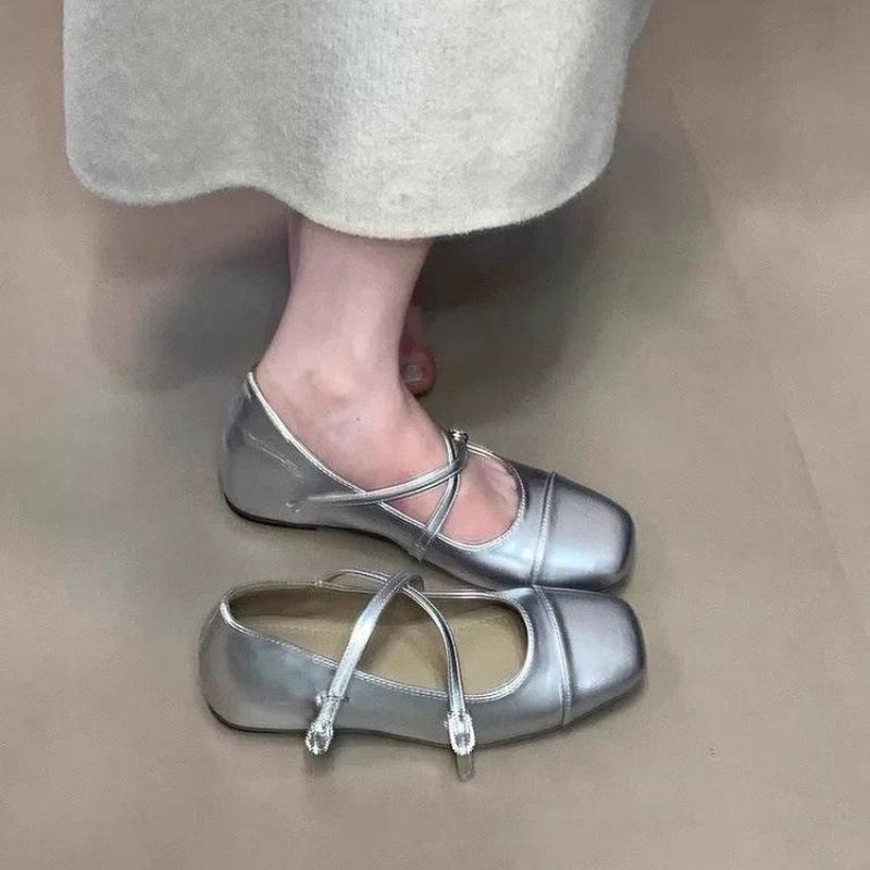 

Французские черные туфли-балетки Мэри Джейн на плоской подошве с квадратным носком и перекрестной пряжкой, увеличивающие рост, женские, новинка 2025 года 45