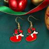 Cute Red Christmas Stocking Bow Drop Earrings Gold Tone Hook Festive Holiday Jewelry Gift for Women Winter Party Xmas Decoration