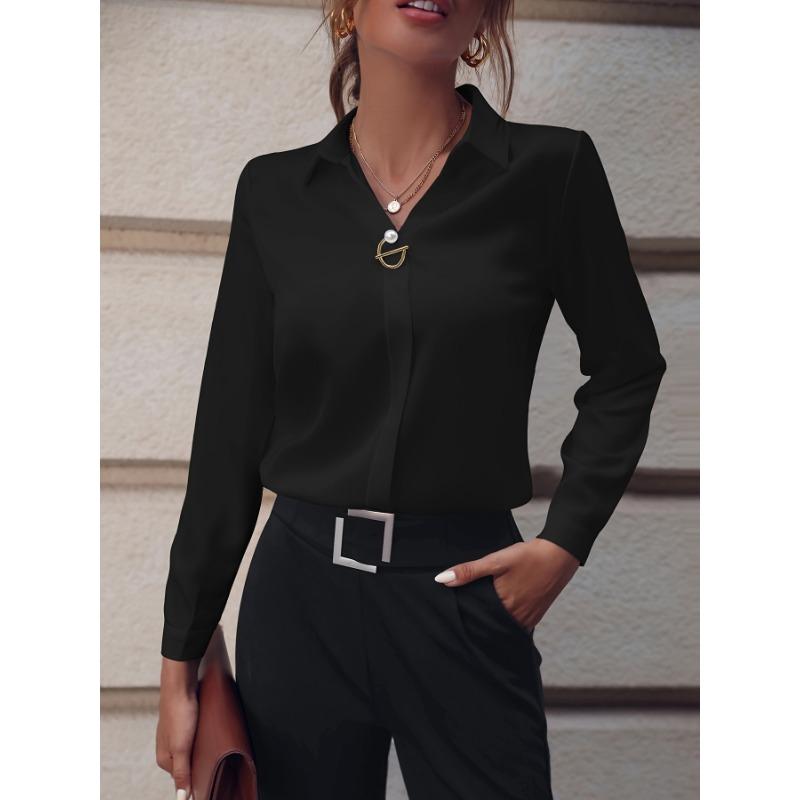 Pendler damebluser Allsidige enkle ensfargede skjorter Langermede Middels lang overdimensjonert skjorte