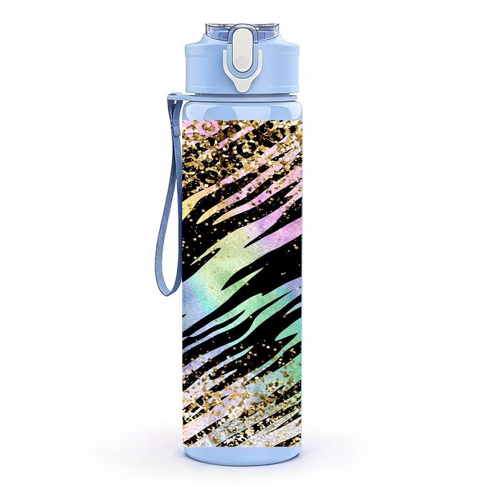 1PC Rainbow Tie Dye Texture 750ml Color Plastic Sports Water Bottle Leakproof Flip Straw Lid Suitable for Sports Office Home Use