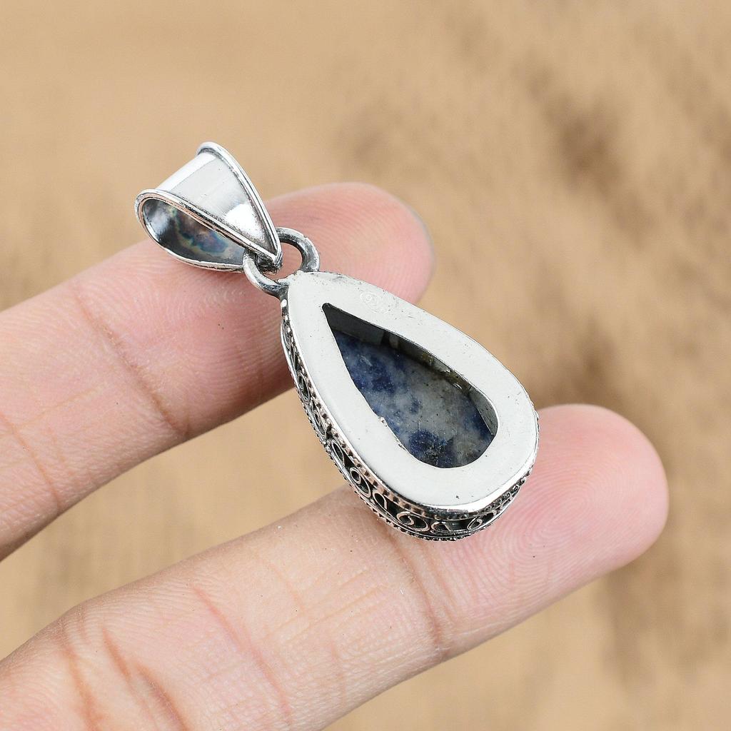 Womens Day Deal Pear Sodalite Gemstone Vintage Wife Pendant 925 Sterling Silver
