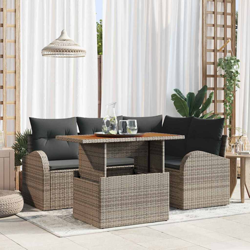 Garden Sofa Set with Storage 5 Pcs Grey Poly Rattan