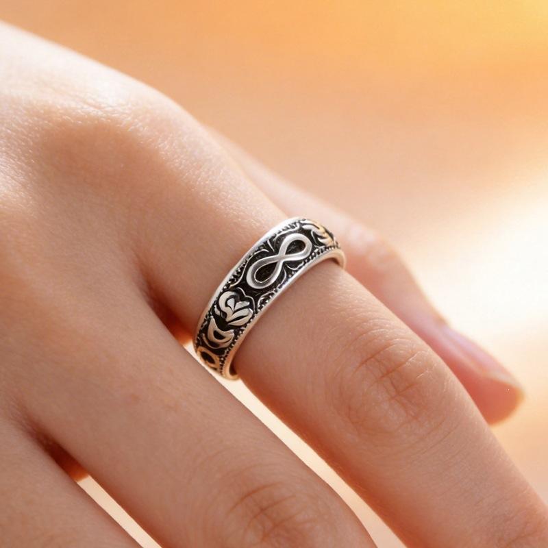 Retro Personalized Ins Hip Hop Versatile 925 Sterling Silver Jewelry Vintage Symbol Six Word Mantra Opening Rings 02891