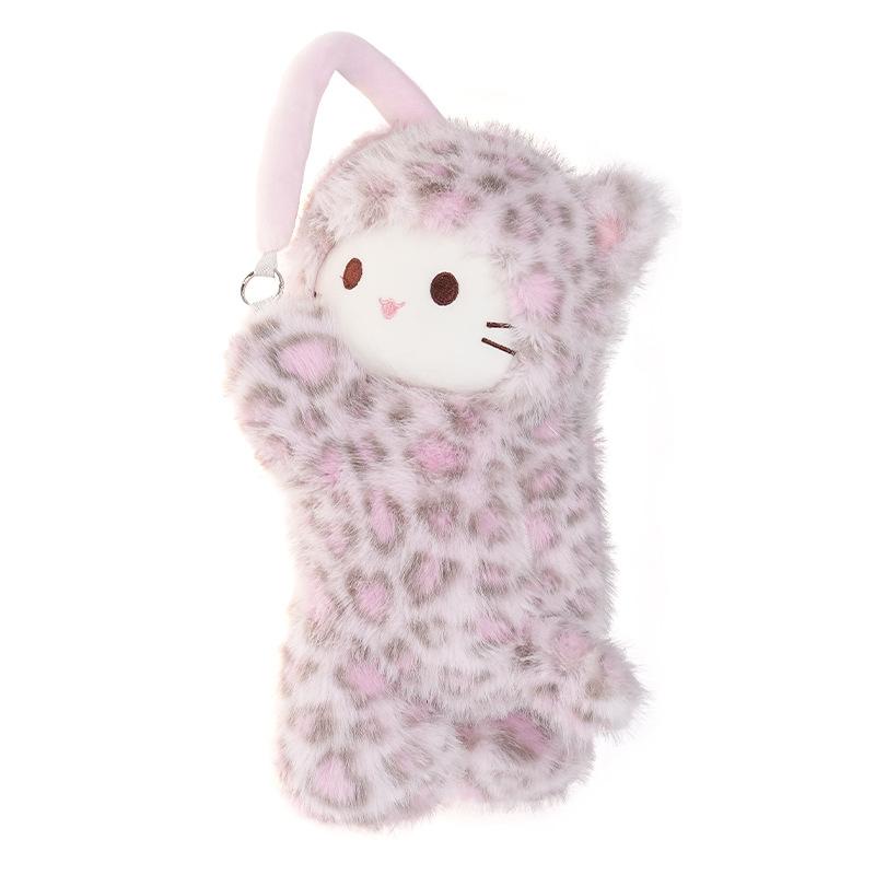 Leopard Print Cat Tissue Plush Universal Car Tissue Hanger Doll Creative Hanging Tissue Holder Vehicle Tissue Case Paper Box