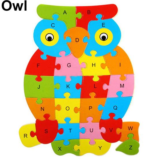 Fashion Wooden Animal Alphabet Lettter Puzzle Kids Educational Developmental Toy