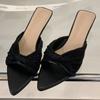 Fashion Elegant Pointed Toe Pleated Design Slippers Women Sexy Open Toe Kitten Heel Slide Sandals Summer Fashion Shallow Beach Sandals