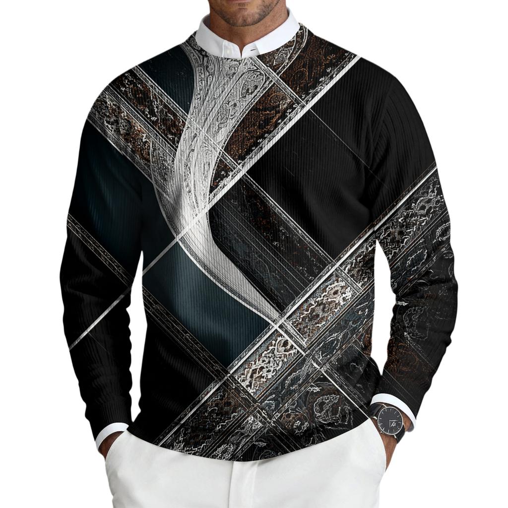 Herren Rundhals Langarm Rippstrick Pullover