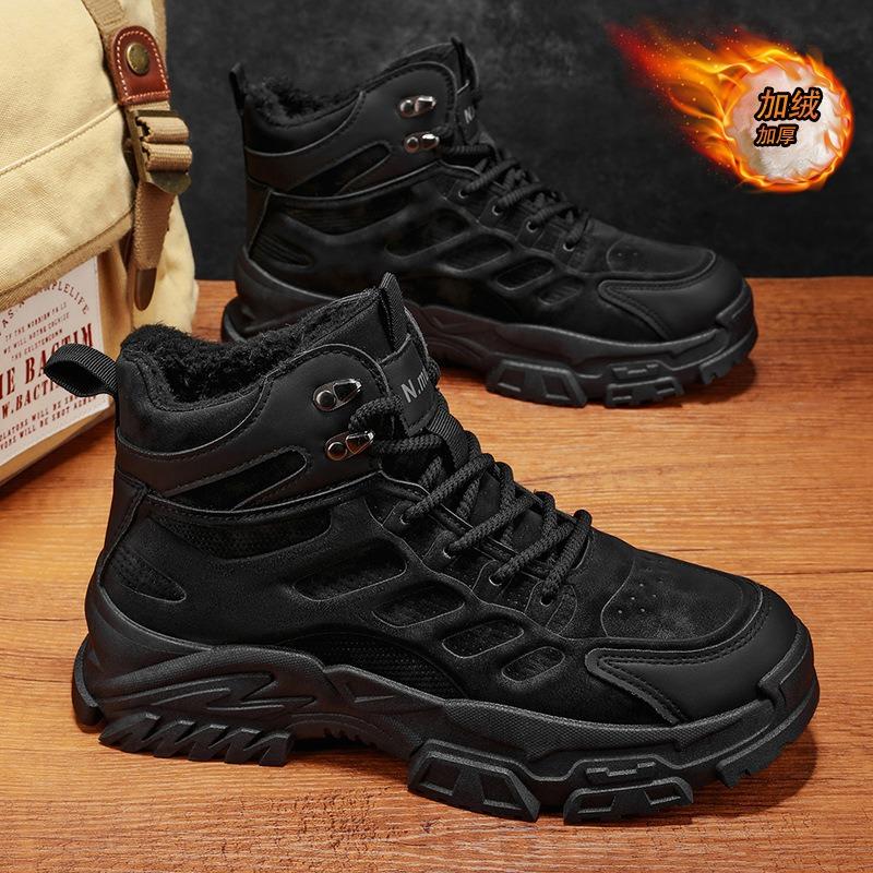 Winter Men's Shoes Velvet High-top Martin Boots Men's British Retro Heightening Thickened Thermal Cotton Shoes Short Boots Tooling Shoes