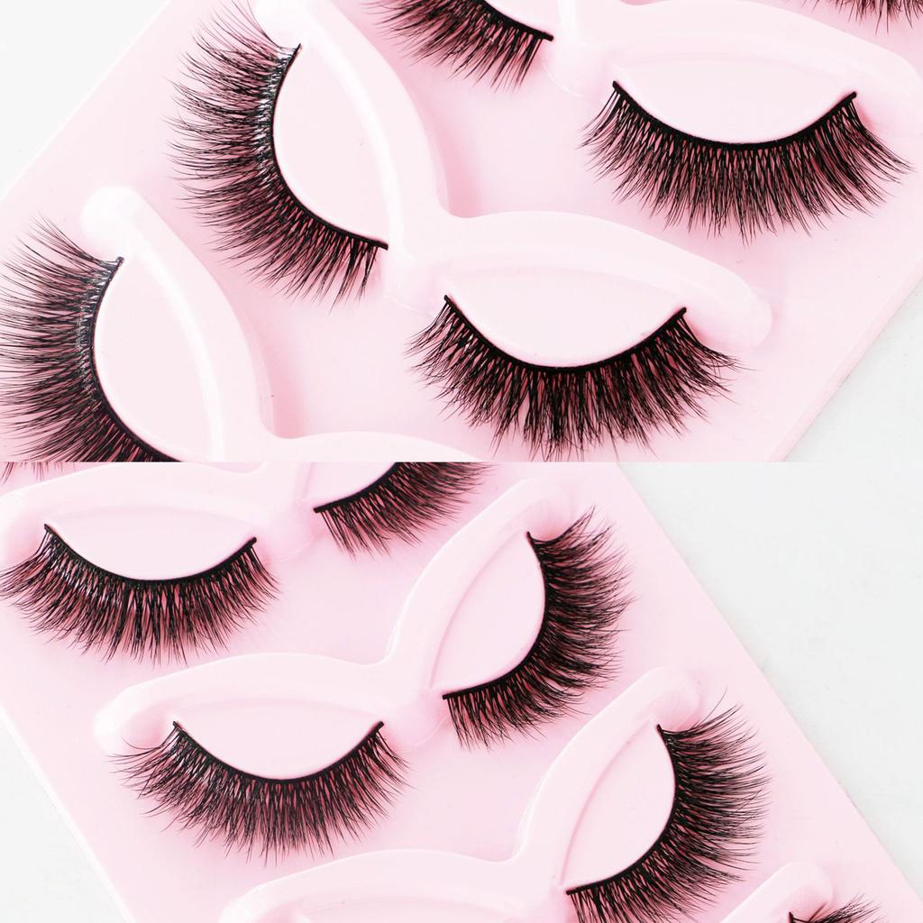 5 Pairs One-Piece False Eyelashes Dense Curling Hard Stem Design For Daily Eye Makeup