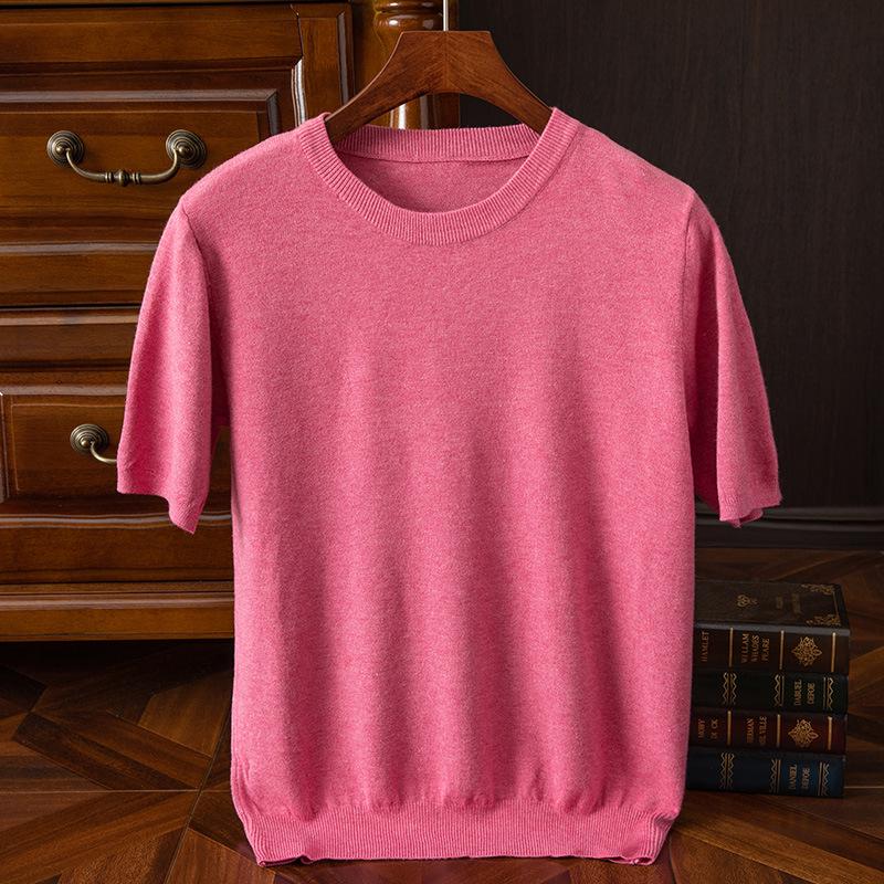 Men's Korean Style Slim Fit Knit T-shirt - Short-Sleeved, Round Neck, Spring/Autumn