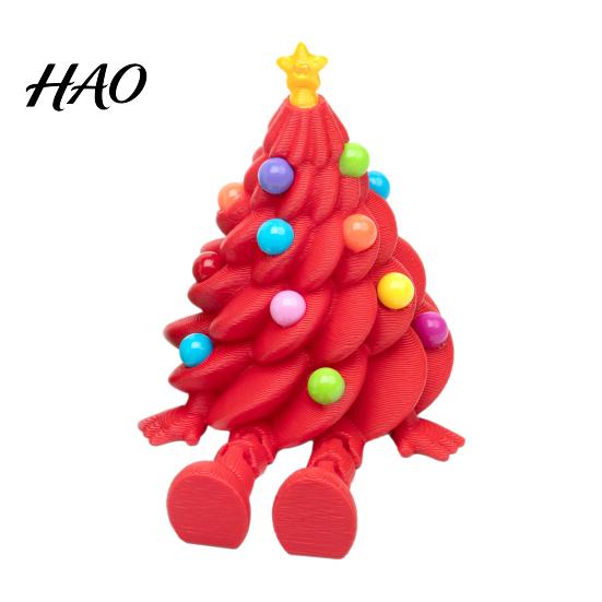 Red Green Christmas Decor Articulated Tree Figurine, 3D Printed Movable Joints Colorful Tabletop Ornament, Small Collectible Ornaments Flexible