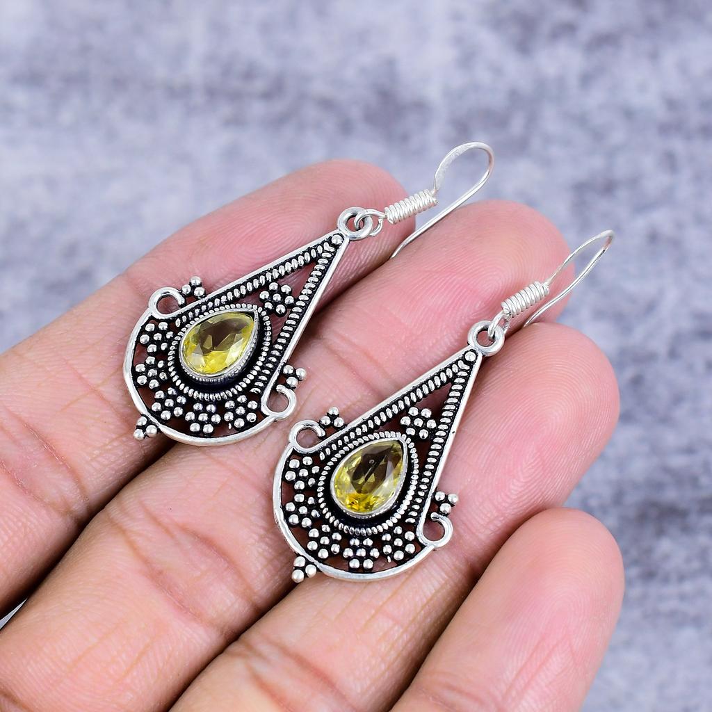 Citrine Gemstone Handmade 925 Sterling Silver Jewelry Earring 2.01" M-2704