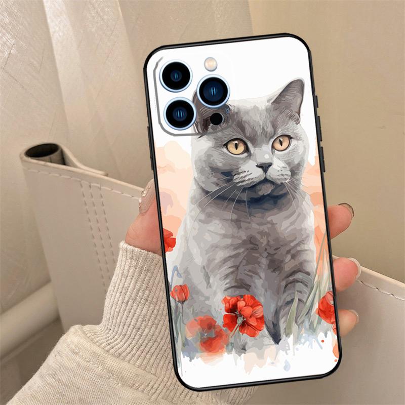 British Shorthair Cat Phone Case For iPhone 16 15 14 11 12 13 17 Pro Max Mini 15 16 Plus 16e 17 Air Cover Coque