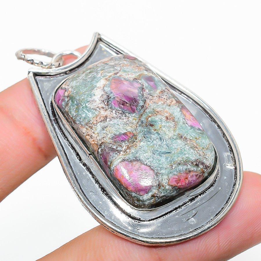 

Ювелирный кулон из серебра 925 пробы с драгоценным камнем RubyFuchsite, 2,17 дюйма, m0h50