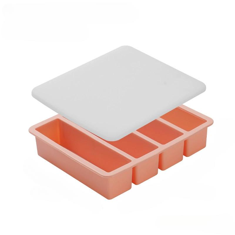

4-compartment Long Square Ice Tray with Lid Stackable Freezer Tray Food-grade Silicone Mold Reusable Frozen Cocktail Beer Coffee фіолетовий
