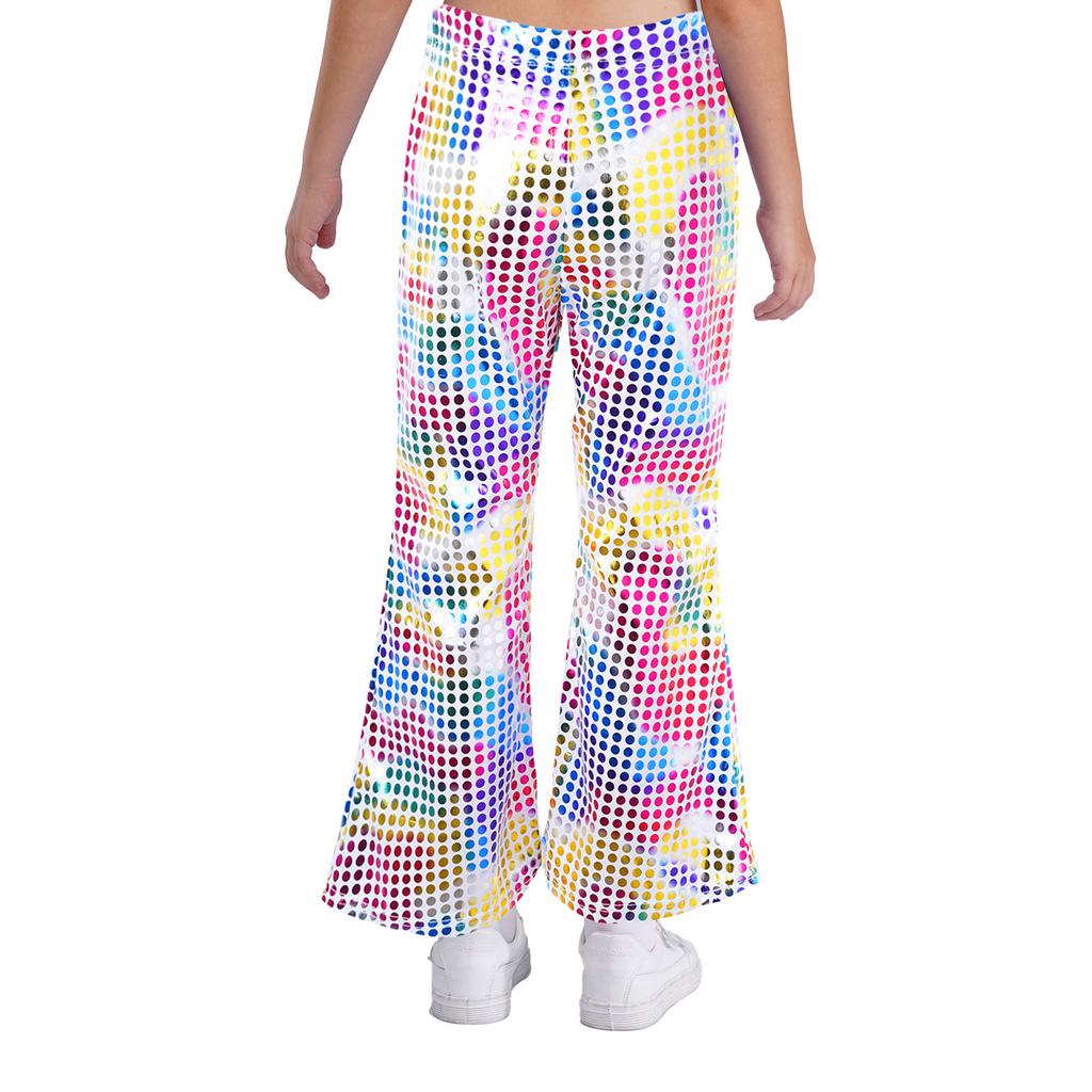 Unisex Spodnie Rozszerzane dla Dzieci Elastyczny Pas Błyszczące Płatki Spodnie do Występów Spodnie Taneczne na Scenę