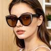 Women's Stylish Cat Eye Sunglasses with Glitter Black Frame Brown Lens for Chic Outings