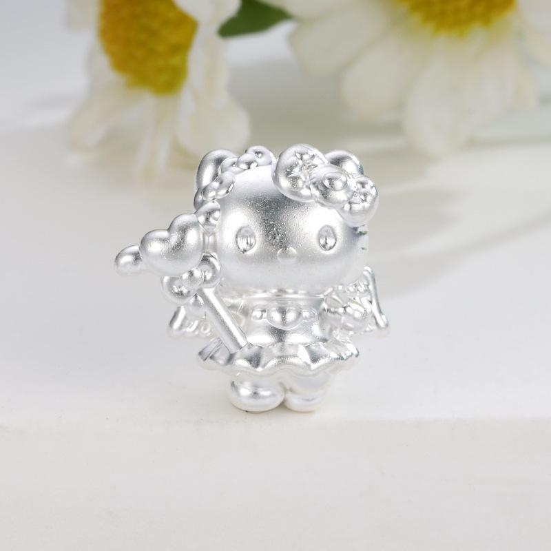 Sterling Silver 999 Hello Kitty Angel Wing Beaded Charm - DIY Knot Jewelry Accessory