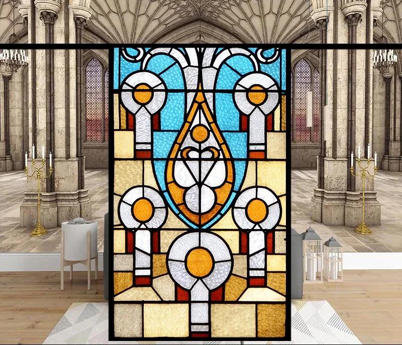 Stained Glass Window Stickers, Privacy Film, Church Style, Static Cling, Decorative Frosted Window Films, Customized Size