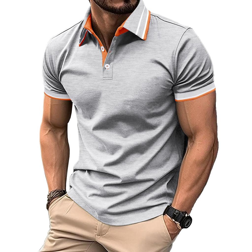 Men’s T-shirts Color Block Short Sleeves Polo Shirts Lapel Collar Tops Daily Casual Summer Menswear Tennis Golf Shirt