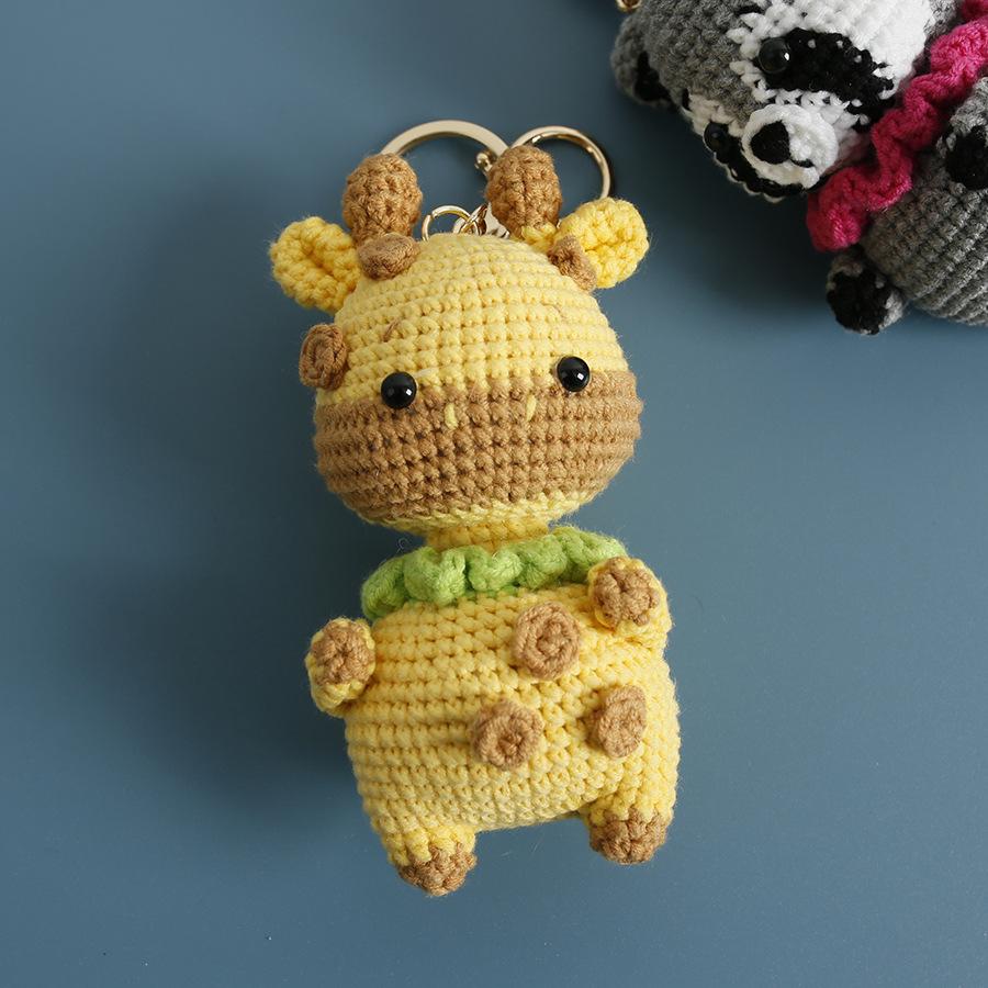 Funny Raccoon Doll Crochet Keychain Cute Knitted Animal Doll Series Keychains For Bag Pendant Cartoon Giraffe Cute Keyrings Gift