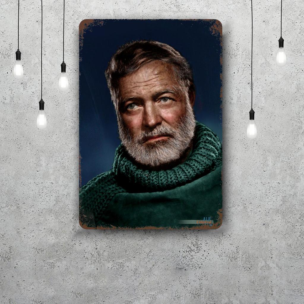 Ernest Hemingway Retro Vintage Tin Sign Poster Decorative Plaque Metal Plate Wall Decor