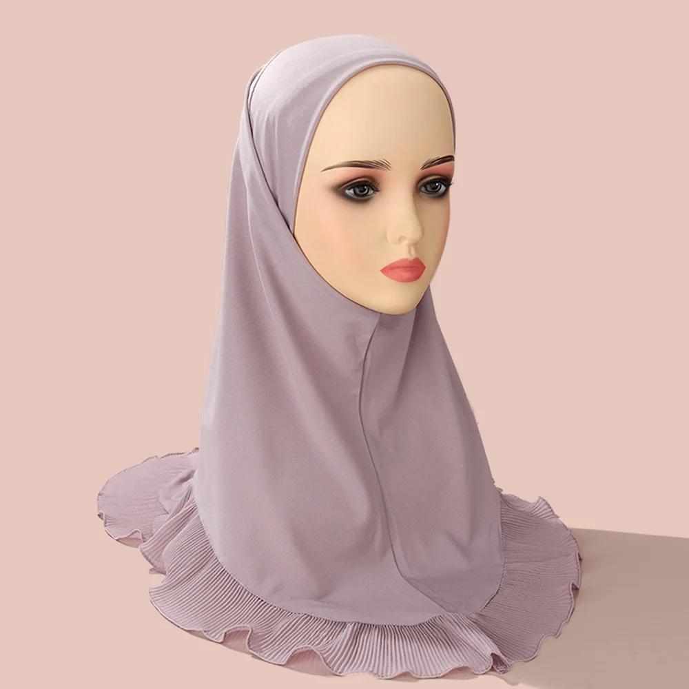 Muslim Women One Piece Amira Hijab Middle Eastern Turban Ruffles Headscarf Ethnic Pullover Headscarf Malay Full Cover Hat Mujer