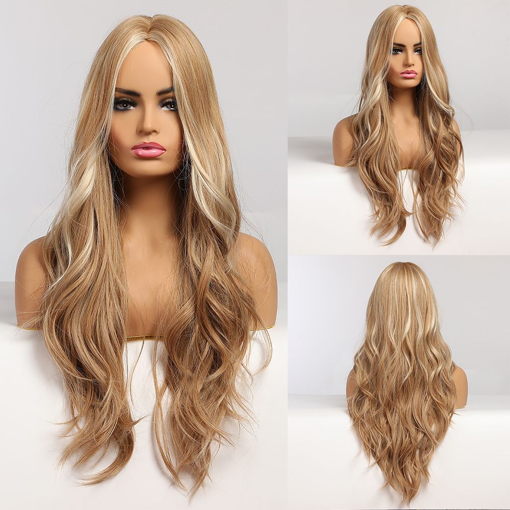 Long Wavy Synthetic Wigs for Black Women Dark Brown Wig Natural Middle Parting Wavy Daily Cosplay Hair Heat Resistant