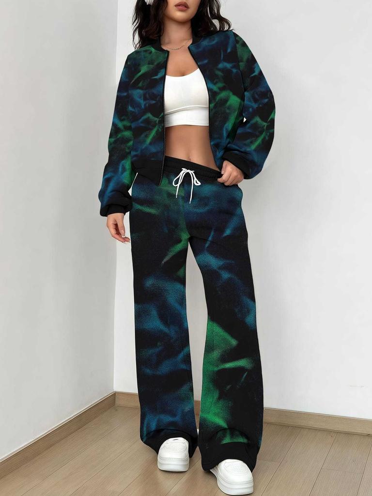 Simple Autumn and Winter New European and American Women's Clothing Yellow-green Camouflage Printing Suit Women