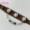 Luxury Leather Natural Crystal Charm Dog Collar Green Fluorite Double Cat's Eye Silver Obsidian Clear Quartz Beaded Pet Necklace
