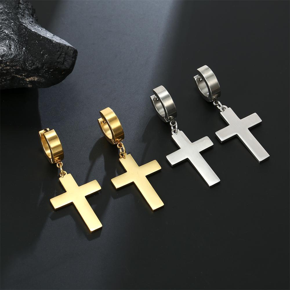 Cazador Punk Jesus Cross Drop Earrings for Men Women Christian Religious Stainless Steel Earrings Jewelry Mother's Day Gift