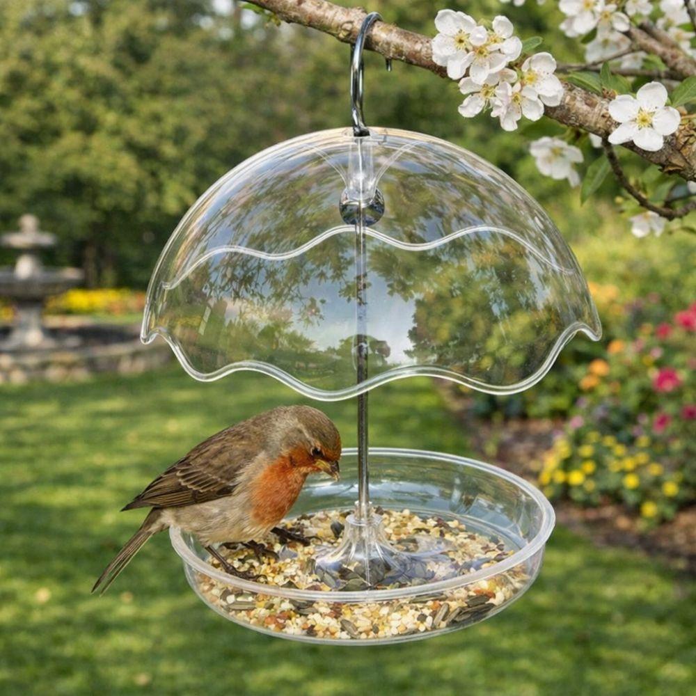 Open Platform Hanging Bird Bath Transparent Hummingbird Feeder Outdoor Garden Decor