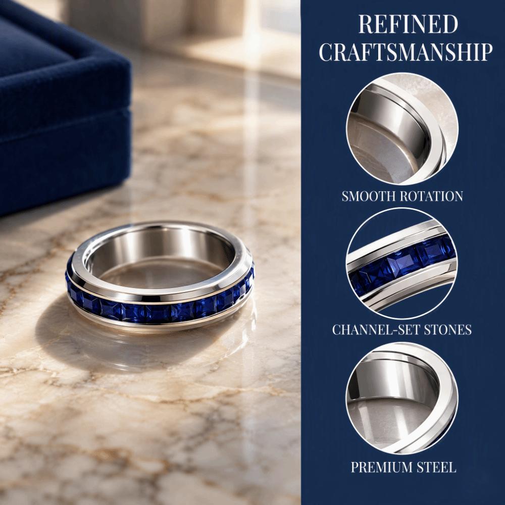 Size 6-10 Stainless Steel Spinner Fidget Ring Cubic Zirconia Lucky Ring Women and Men