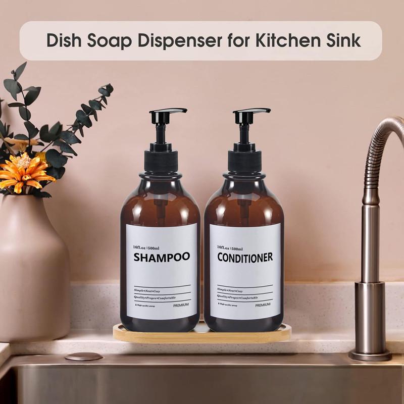 Dispenser de săpun lichid de 500 ml Balsam șampon gol reîncărcat Recipient pentru spălarea corpului cu etichetă/raft/tavă pentru baie, bucătărie