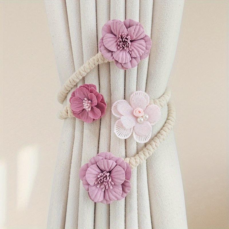 

2 шт. Элегантные 3D подхваты для штор с цветочным дизайном - Розовый полиэстер, украшенный жемчугом, текстура, напоминающая веревку, для домашнего декора спальни и гостиной 2pcs