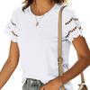 Ladies Summer Lacework Short Sleeve Round Collar Solid Color Pullover T Shirt Top