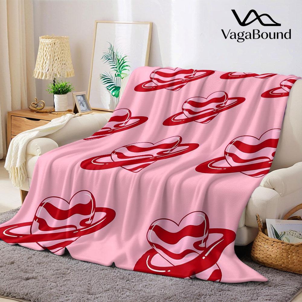 Striped Planet Heart Flannel Blanket Warm Soft Halloween Christmas Decorative Couch Warm Cozy All-Season Gift