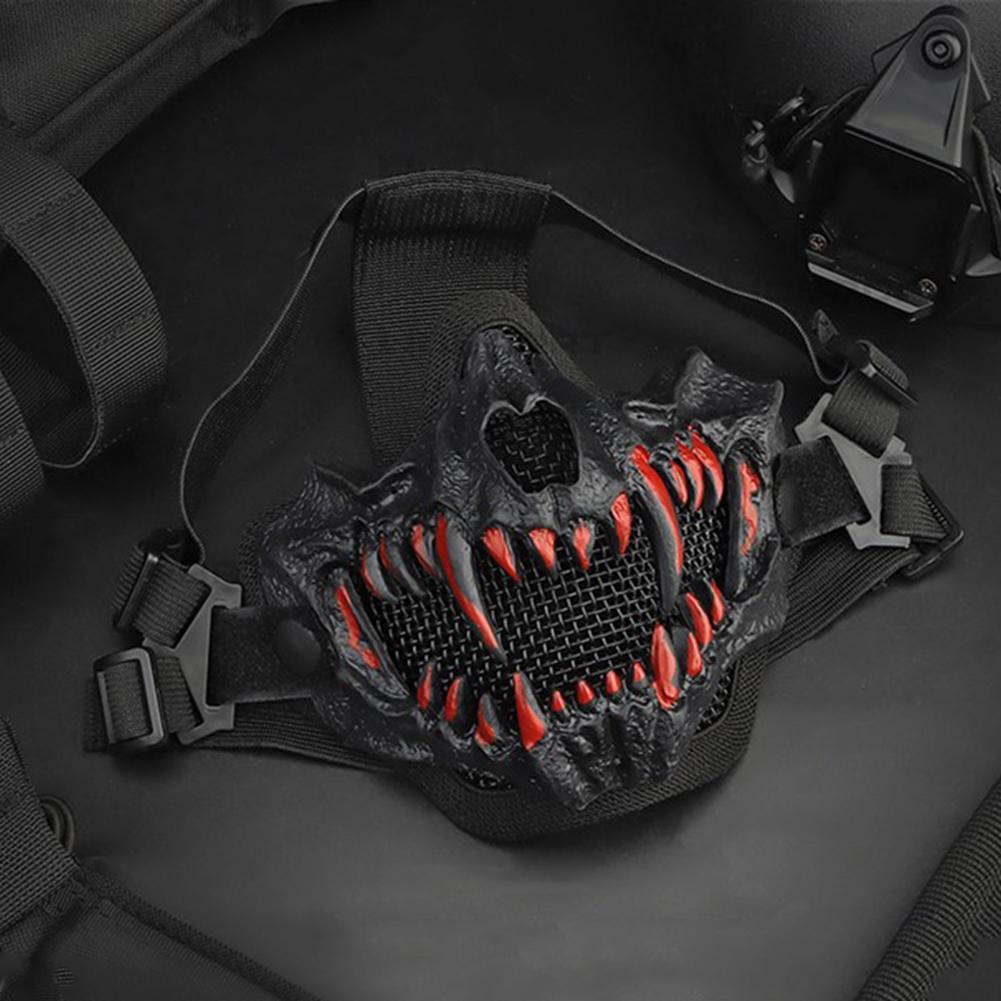 Half Face Mask Multipurpose Fangs Cosplay Airsoft Mask Adjustable Strap Breathable Headwear Halloween Cosplay Props