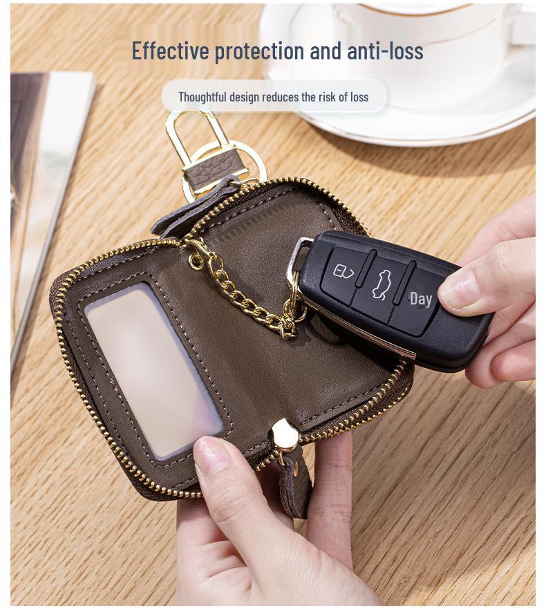 Unisex Genuine Leather Double Zipper Key Holder Waist Bag