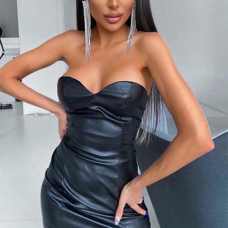 2024 European & American Style Women's Solid Color Sexy Tube Top Slim Waist Dress - Nightclub Outfit