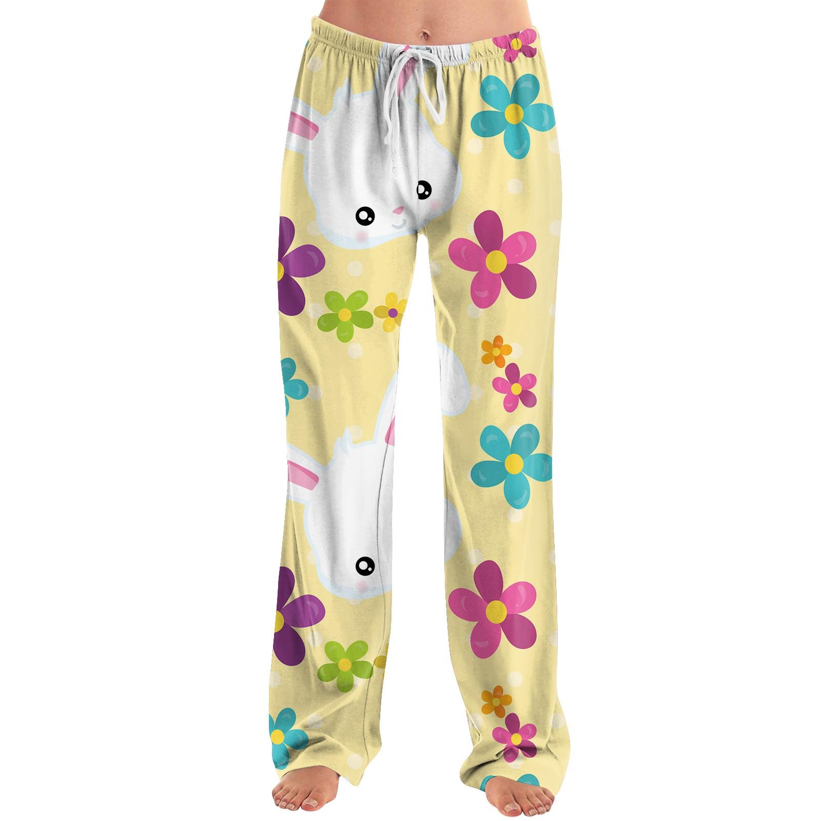 

Жіноча мода вільних повсякденних штанів з принтом на Великдень L рожевий